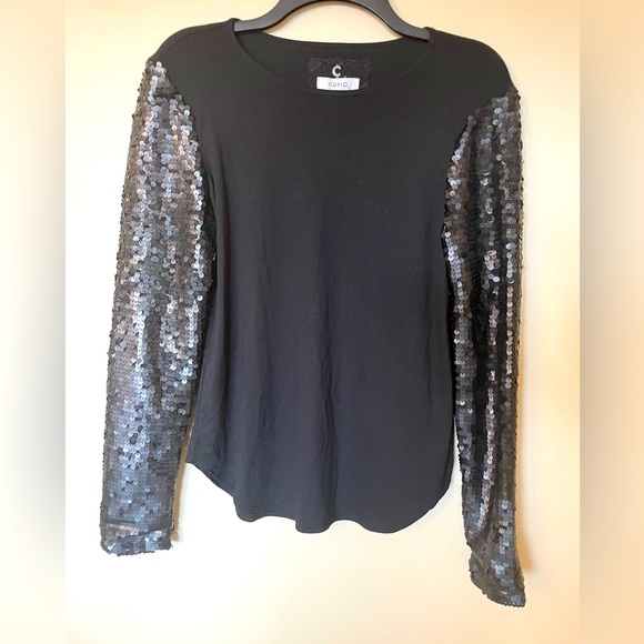 Cupio Black Sequin Statement Sleeves Blouse Long Sleeve Size Small - Picture 3 of 8